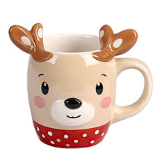  a  Reindeer mug, ceramic, cute, 3d, view, isolated, and transparent PNG in a holiday Giftware-themed, photorealistic illustration. Generative ai
