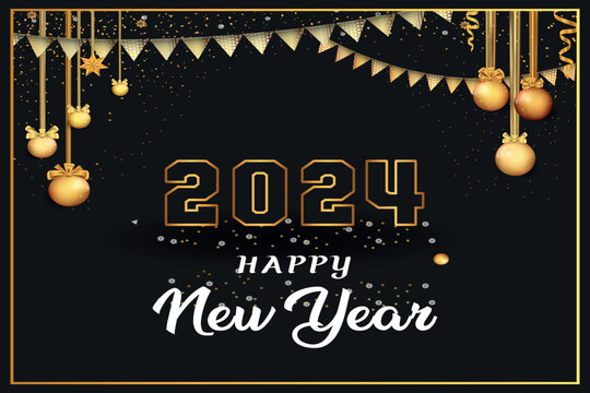 Happy New Year Gold Color Text Design Template