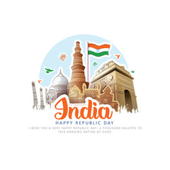 vector sketch poster of  indian monuments for india republic Day (26 January).