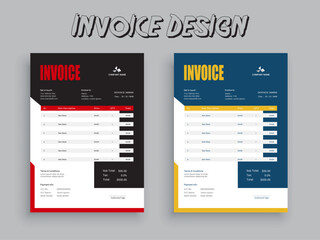 Clean invoice template vector design. Invoice Design. Business invoice form template. Invoicing quotes, money bills or pricelist and payment agreement design templates. payment receipt.
