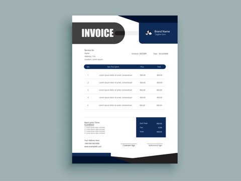 Clean invoice template vector design. Invoice Design. Business invoice form template. Invoicing quotes, money bills or pricelist and payment agreement design templates. payment receipt.