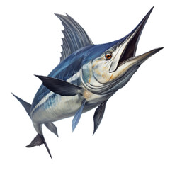 a Blue Marling fish, side view, in a PNG, Deep Sea fishing and Aquatic-themed, isolated, and transparent photorealistic illustration. Generative ai