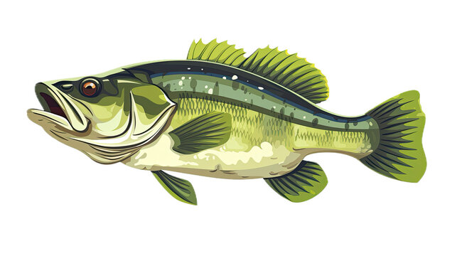 a Largemouth Bass, fish, side view, in a PNG, Fishing-themed, isolated, and transparent high-detail graphic illustration. Generative ai