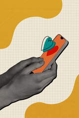 Vertical collage creative illustration retro effect comic set like reaction positive type text...
