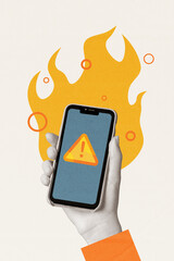 Image collage sketch of woman hold modern device 404 error alert problem trouble mistake