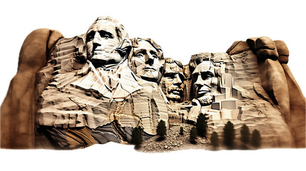 Mount Rushmore sculpted images of Washington, Jefferson, Roosevelt, and Lincoln in a side view, in a PNG, National Memorial-themed, isolated, and transparent photorealistic Illustration. Generative ai - obrazy, fototapety, plakaty