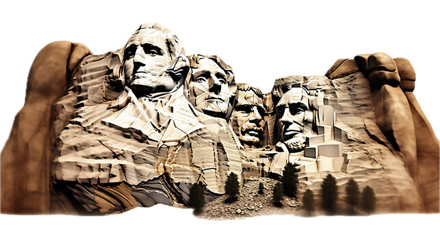Mount Rushmore sculpted images of Washington, Jefferson, Roosevelt, and Lincoln in a side view, in a PNG, National Memorial-themed, isolated, and transparent photorealistic Illustration. Generative ai