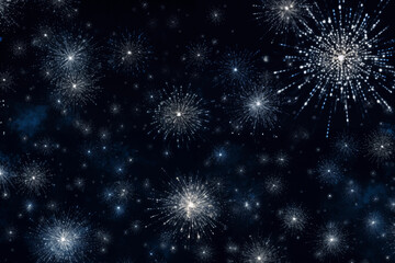 Fireworks forming intricate patterns against a starry backdrop, leaving space for quotes on wonder