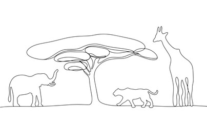 Africa. Baobab. Animals. One line.