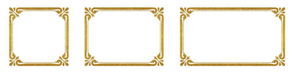 Decorative frames with golden glitter effect isolated on transparent background