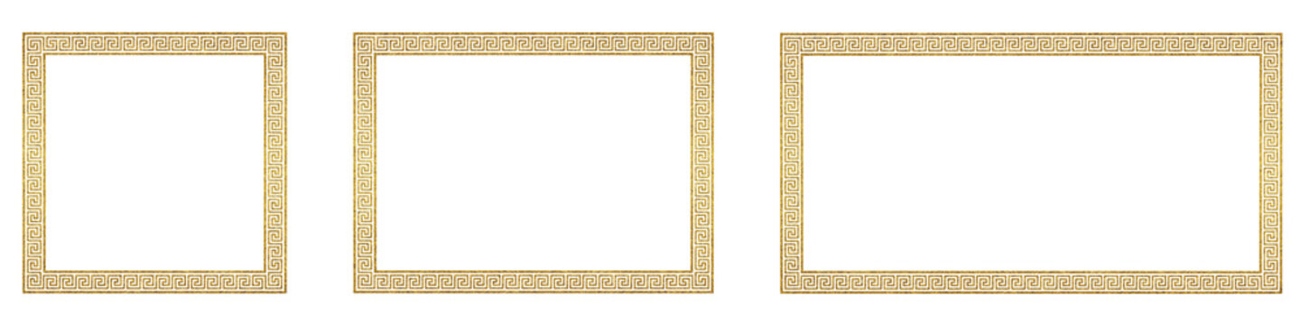 Greek pattern decorative frames with golden glitter effect isolated on transparent background