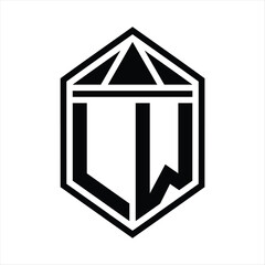 LW Letter Logo monogram simple hexagon shield shape with triangle crown isolated style design