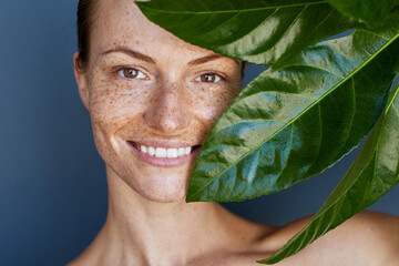 Skincare detox treatments. Organic skin care concept. Close up beauty portrait of young beautiful...