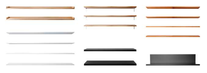 shelf set - collection of various shelves - isolated transparent PNG - premium flawless pen tool cutout - set 2
