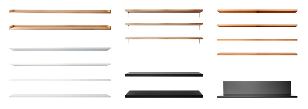 shelf set - collection of various shelves - isolated transparent PNG - premium flawless pen tool cutout - set 2