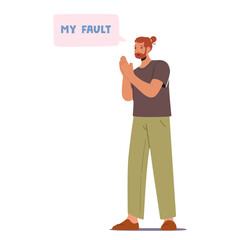 Regretful Man Apologized Sincerely, Expressing Remorse And Saying My Fault For Any Hurt Caused, Vector Illustration