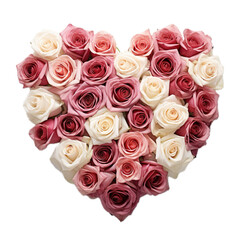  Red/Pink roses made into a Heart shape with special appointments, top view, in a PNG, Valentine/Mother's Day-themed, isolated, and transparent photorealistic illustration. Generative ai
