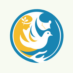 Dove icon symbol. Care and peace concept sign. Christian bird