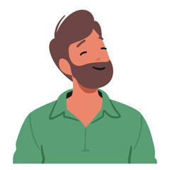 Male Character With A Warm, Genuine Smile Illuminates His Face, Radiating Joy And Contentment, Vector Illustration