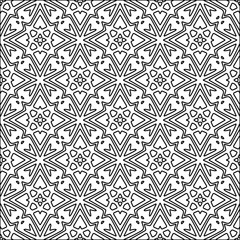 Figures from lines.Black pattern on white wallpaper for web page, textures, card, poster, fabric, textile. Abstract background.Repeating background image.White texture. Lines form shapes.