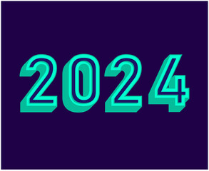 2024 Happy New Year Abstract Cyan Graphic Design Holiday Vector Logo Symbol Illustration With Blue Background