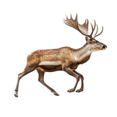  a Reindeer/Caribou, running, side view, isolated, and transparent PNG in a holiday Wildlife-themed, photorealistic illustration. Generative ai