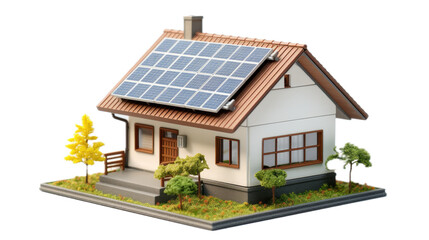 Solar panels on the roof of a house in a top view, isolated and transparent PNG in an Alternative energy-themed, photorealistic illustration. Generative ai