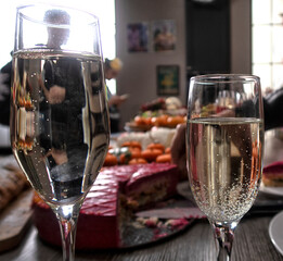 glasses of champagne on the New Year's table - 691596557