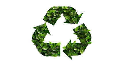 recycle symbol/logo/icon, made with green leaves in a PNG, Recycle-themed, isolated, and transparent photorealistic illustration Generative ai