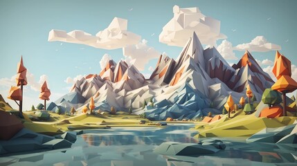 Abstract cartoon style 3d natural landscape render