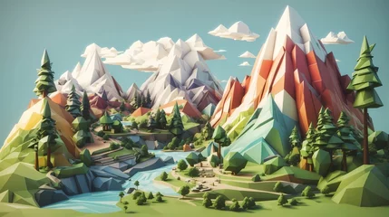 Crédence de cuisine en verre imprimé Montagnes Abstract cartoon style 3d natural landscape render