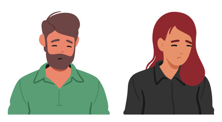 Man And Woman With Melancholic Facial Expression, Eyes Downcast And A Subtle Frown Conveying Profound Sadness