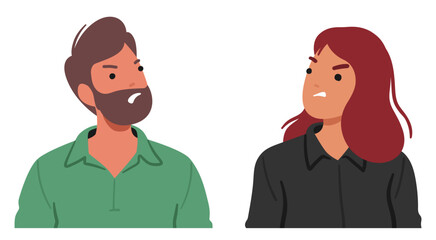 Man And Woman Faces Contorted With Rage, Brows Furrowed, Lips Tightened Into A Fierce Line, Eyes Fiery