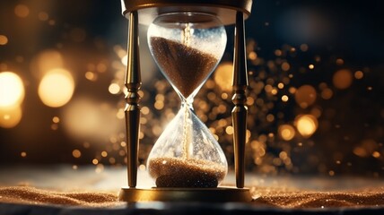 Generative AI 3d realistic hourglass with running sand image - obrazy, fototapety, plakaty