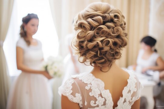 Romantic look for a bride, elegant hairstyle is done up with soft, curls