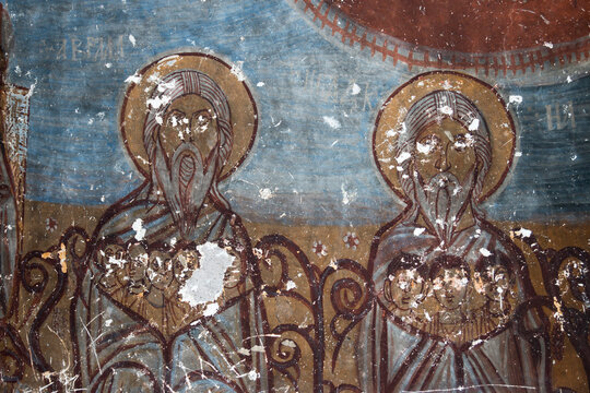 detail of roof painting in Canavar cave Church in Soğanli Valley, Cappadocia, Tukrey