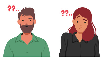 Man and Woman Faces Contorted in Confusion, Eyebrows Raised, And Lips Forming A Questioning Expression