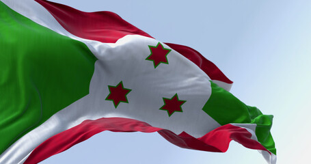 National flag of Burundi waving in the wind on a clear day