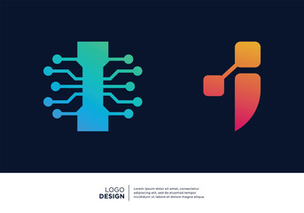 Initial letter I smart logo design. Artificial Intelligence concept.