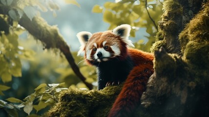 Naklejka premium Generative AI Epic cinematic shot red pandas pictures