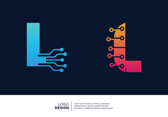 Digital connection letter L logo design collection.