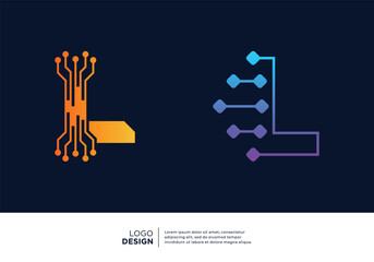 Letter L digital technology logo design collection.
