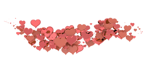 hearts on a transparent background. 3D rendering. for valentine's day and wedding. PNG Rain from hearts.