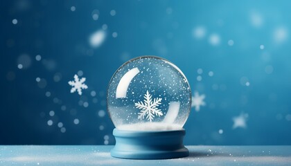 Fototapeta na wymiar Christmas Snow globe Snowflake with Snowfall on Blue Background, Generative Ai, illustrations