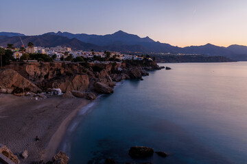 Nerja town in Spain at soft sunrise light