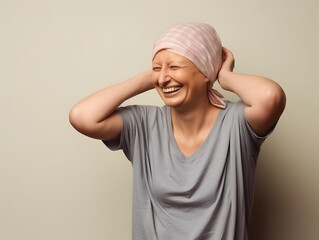 Portrait of caucasian bald woman, alopecia and cancer awareness - obrazy, fototapety, plakaty