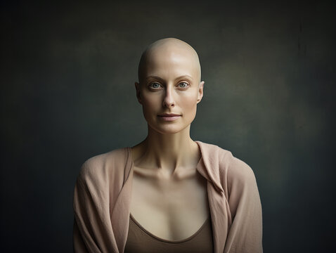 Portrait of caucasian bald woman, alopecia and cancer awareness, copy space