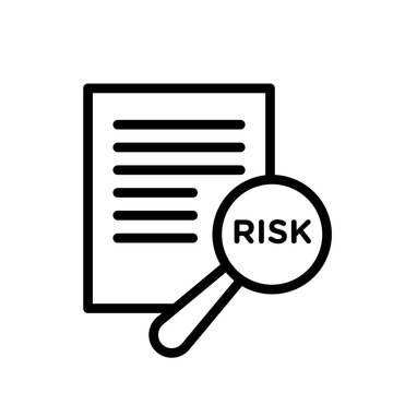 recommend clip art: Risk icon. financial report data audit with magnify glass and find error or fraud while inspection symbol mark. report document with adverse risk factor vector logo. harmful result find sign