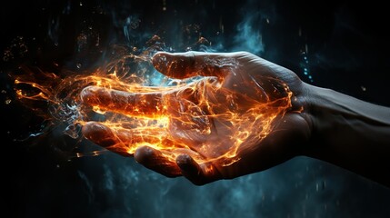 Hands holding an energy flame.Created using Ai technology.