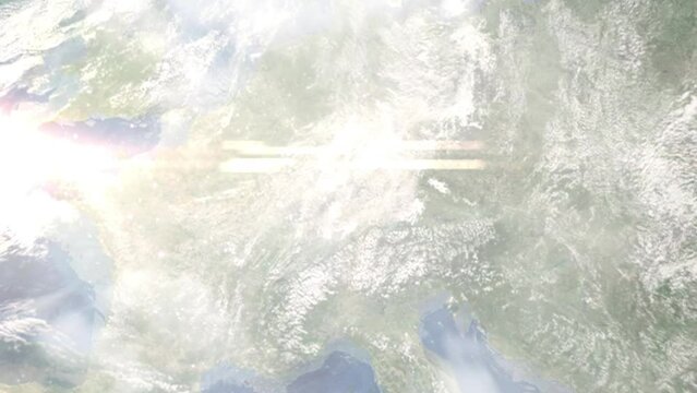 Zoom in from space and focus on Esslingen am Neckar, Germany. 3D Animation. Background for travel intro. Elements of this image furnished by NASA